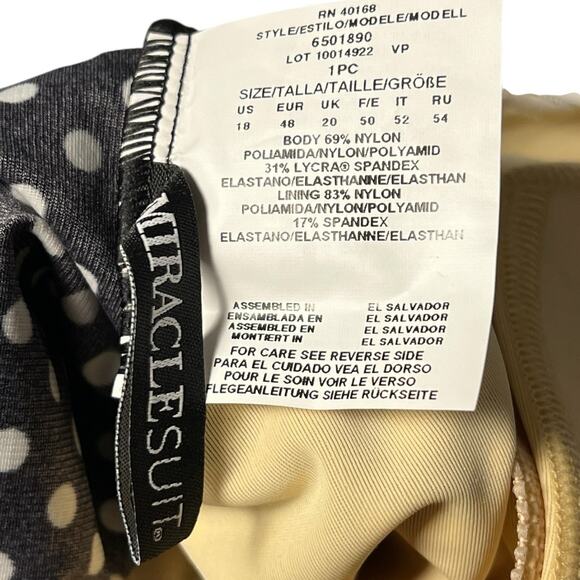 NWT MiracleSuit Estilo Women One Piece Swimsuit Slimming Black Dot Stretch Sz 18 - Picture 3 of 7